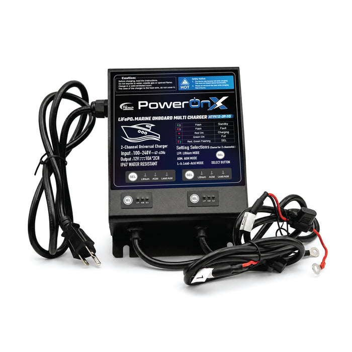 PowerOnX 12V 10A 2 Bank Marine Battery Charger