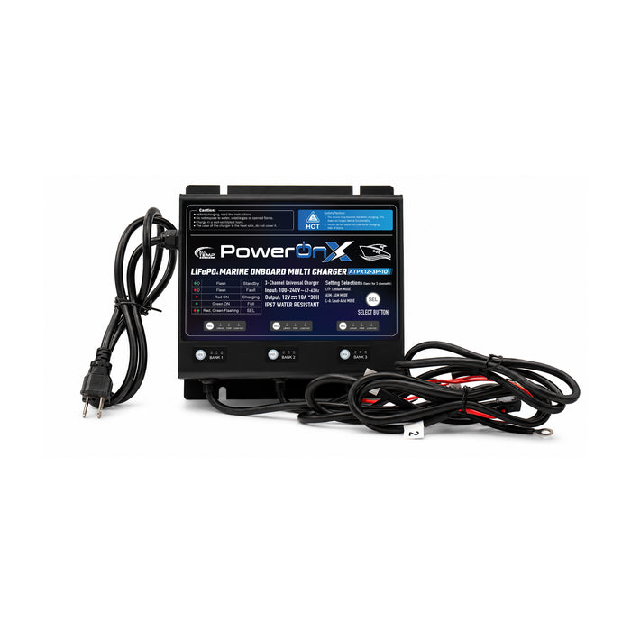 PowerOnX 12V 10A 3 Bank Marine Battery Charger