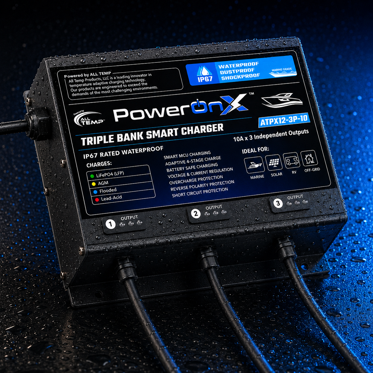 PowerOnX 12V 10A 3 Bank Marine Battery Charger