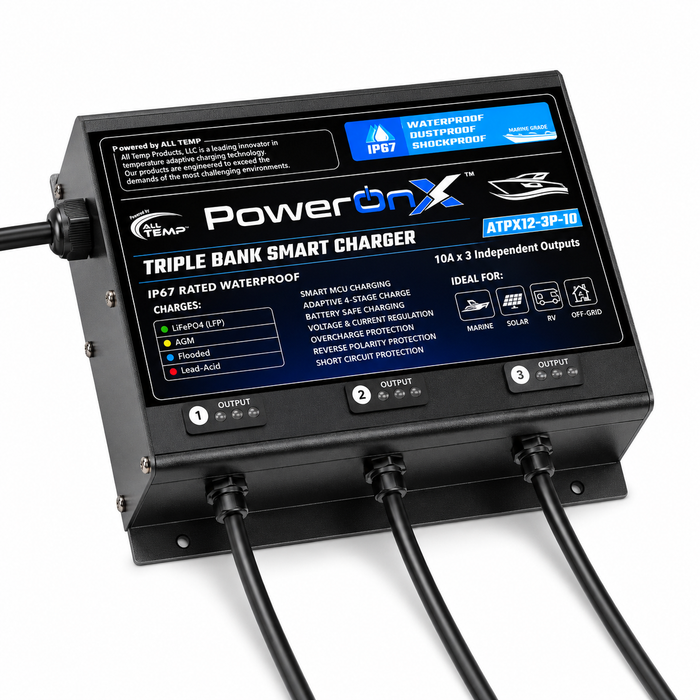 PowerOnX 12V 10A 3 Bank Marine Battery Charger