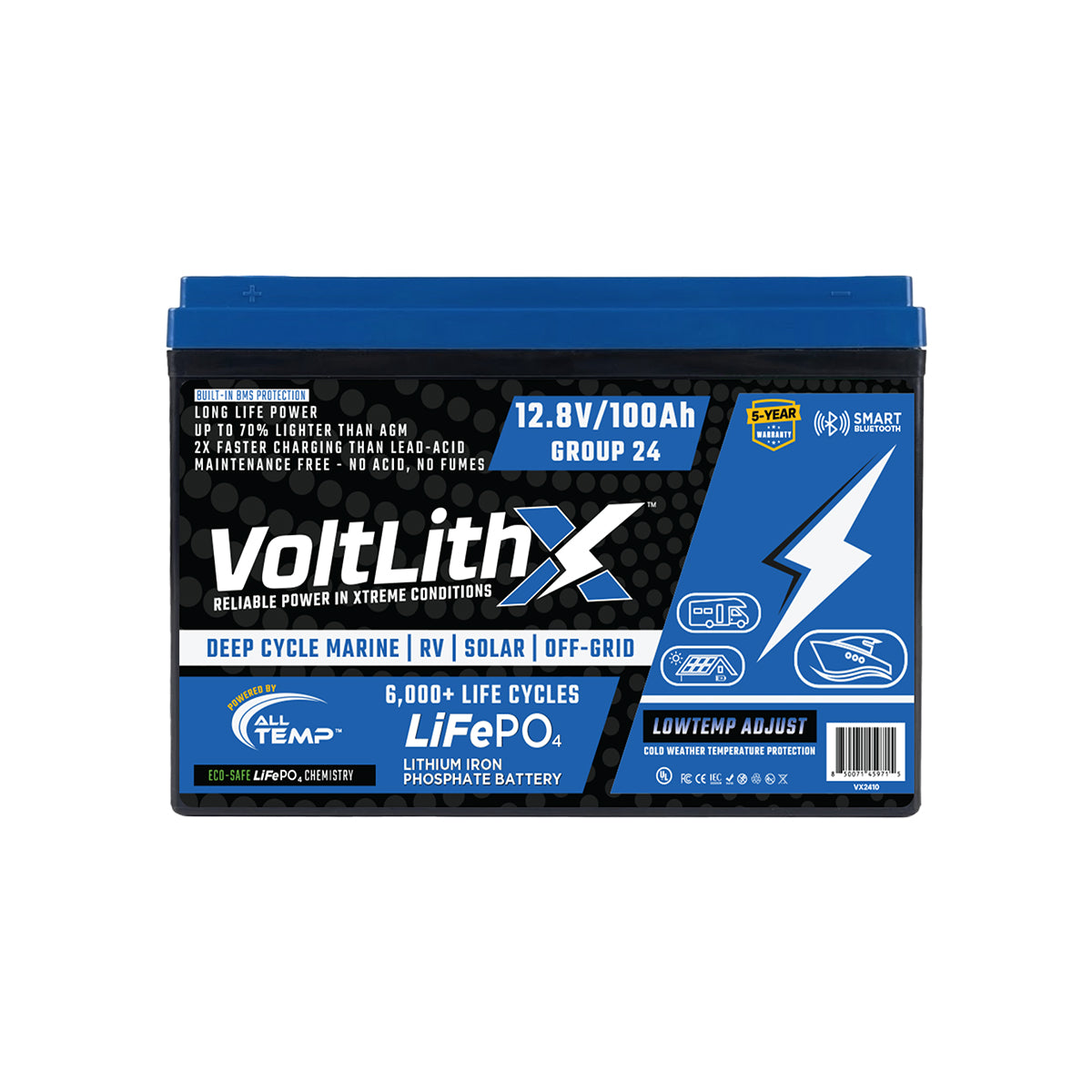 VoltLithX 12.8V 100Ah Group 24 LiFePO4 Deep Cycle Battery