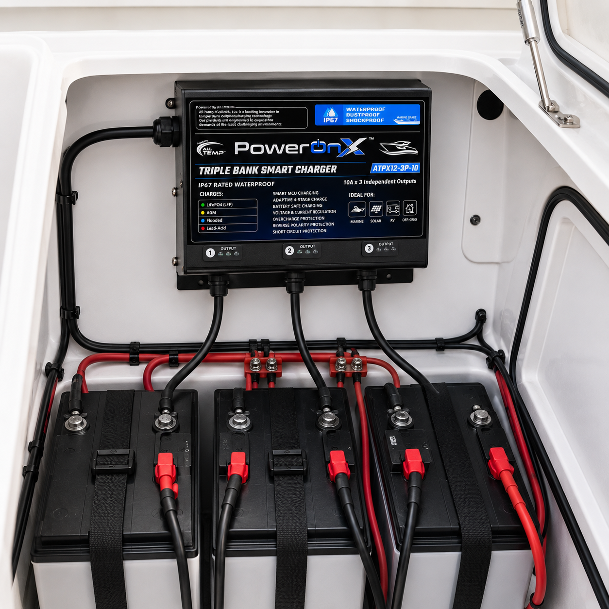 PowerOnX 12V 10A 3 Bank Marine Battery Charger