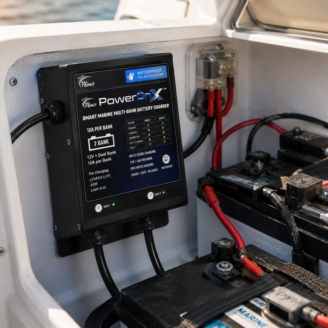 PowerOnX 12V 10A 2 Bank Marine Battery Charger lifestyle image