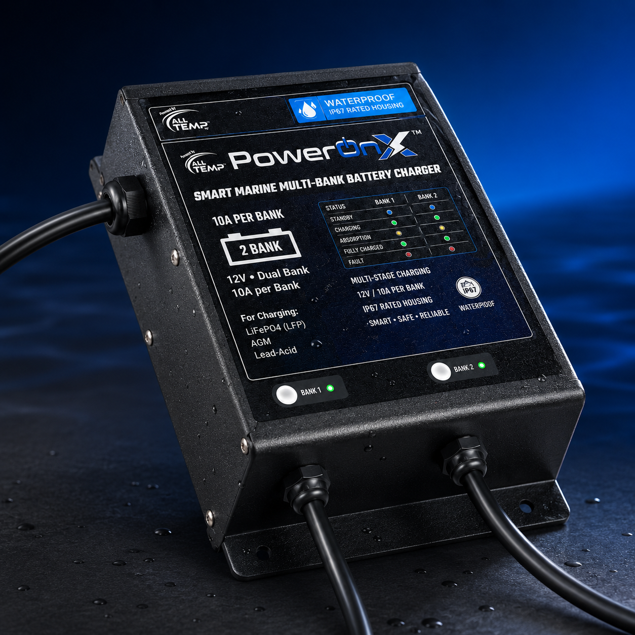 PowerOnX 12V 10A 2 Bank Marine Battery Charger