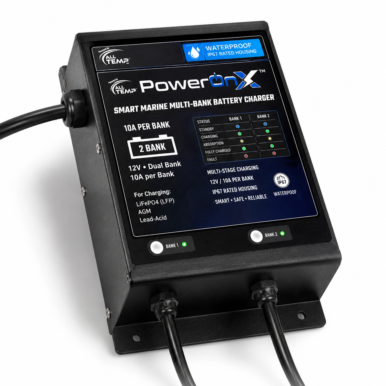 PowerOnX 12V 10A 2 Bank Marine Battery Charger